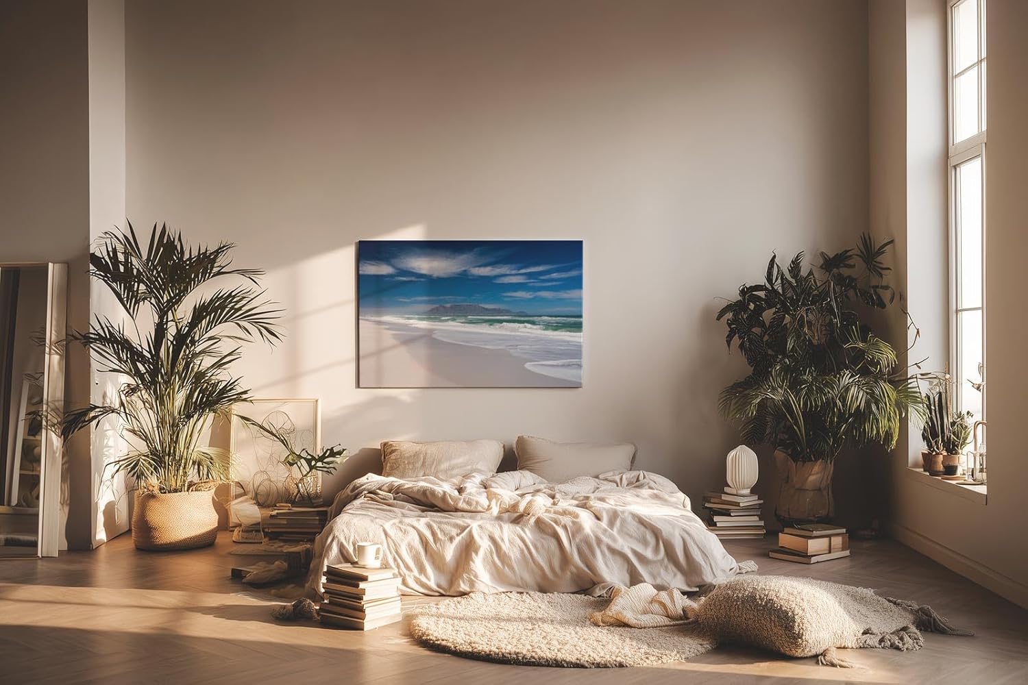 Sinus Art Wandbild 120x80cm Der berühmte Tafelberg im Hintergrund und Wellen im Vordergrund erzeugen visuelle Tiefe