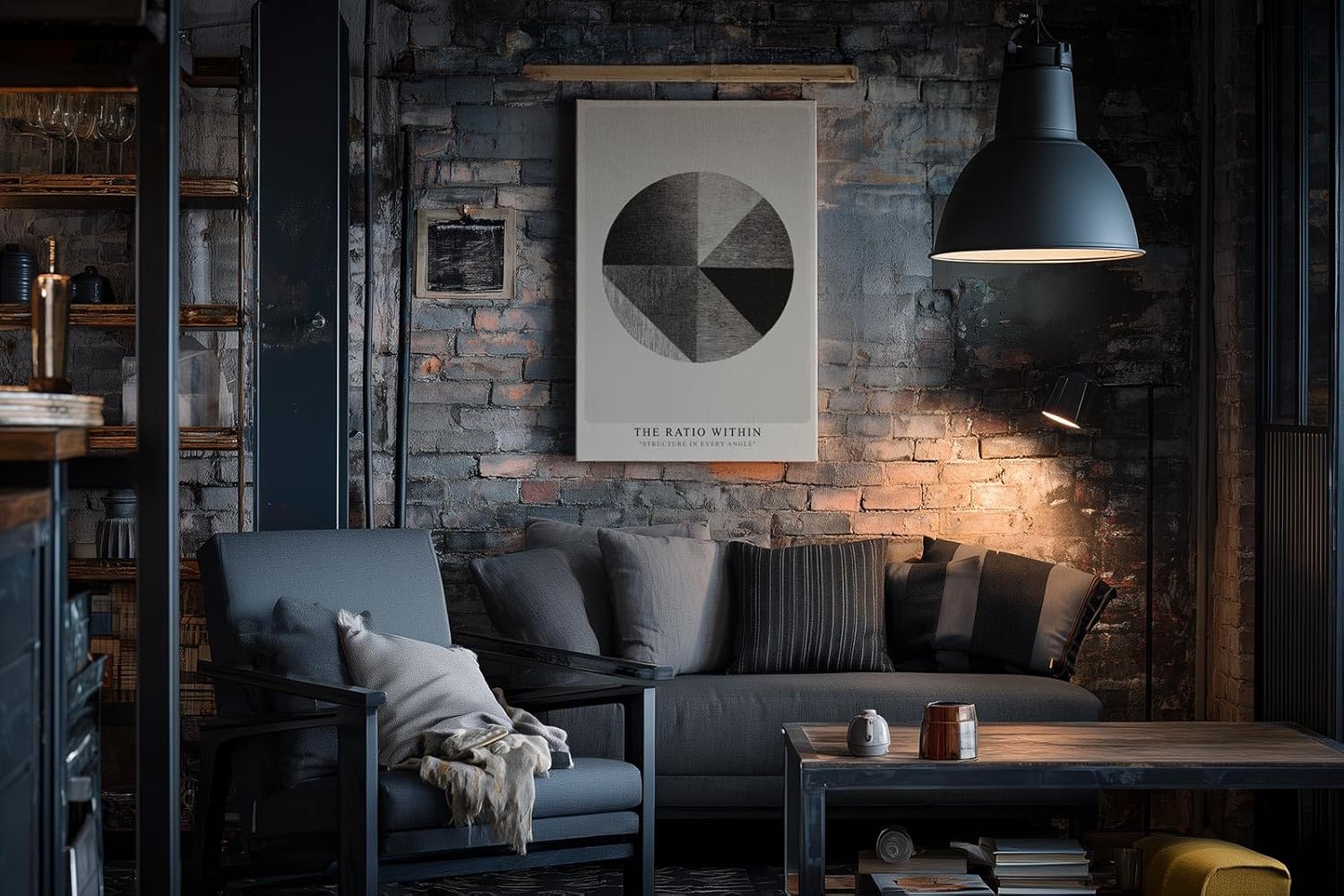 Paul Sinus Wandbild in 40x60cm The Ratio Within – Geometrische Kreisaufteilung in Schwarz-Weiß mit texturierten Segmenten
