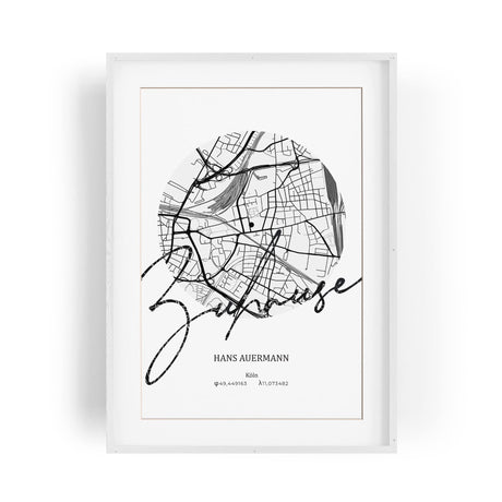 Paul Sinus Bilderrahmen personalisierter Stadtplan mit deinen GPS Koordinaten und Namen. 30cm x 42cm Holz Wechselrahmen mit Glas und Passepartout. Moderne Geschenkidee zum Geburtstag (ohne Rahmen)