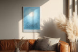 Paul Sinus Wandbild in 40x60cm Großer Vogelschwarm unter hellem Vollmond in sanftem Blau