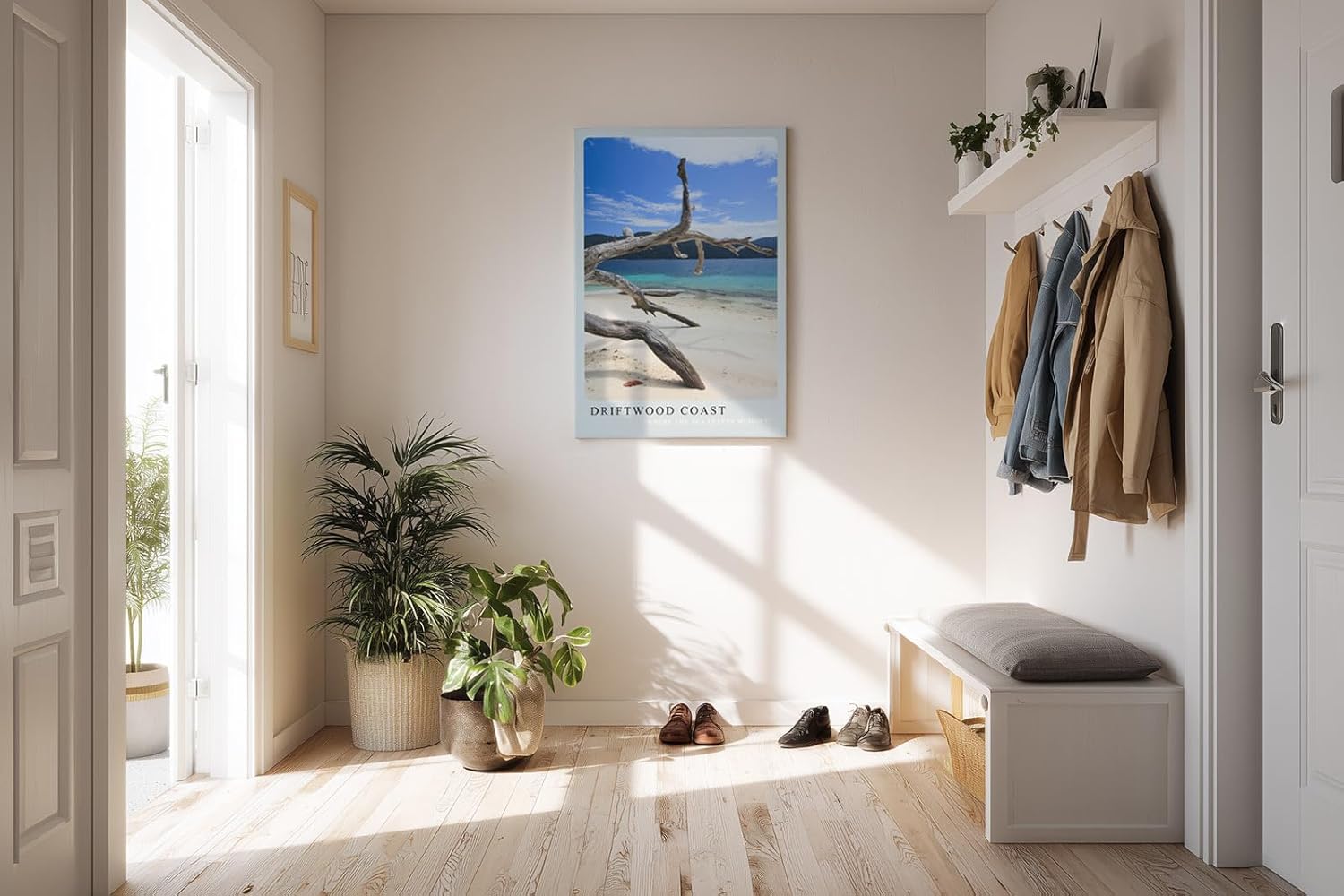Paul Sinus Kunstdruck 40x60cm Driftwood Coast Strand Meer Treibholz Natur Türkis Fotografie