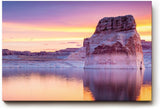 Sinus Art Wandbild 120x80cm Monolithische Felsformation spiegelt sich im ruhigen See unter farbigem Abendhimmel