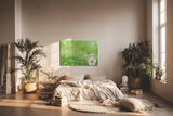 Sinus Art Wandbild 120x80cm Nahaufnahme mit Gänseblümchen und Marienkäfer auf unscharfem Frühlingshintergrund