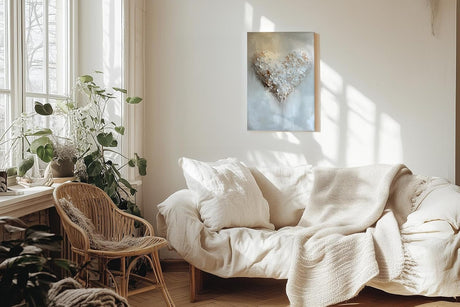 Paul Sinus 60x90cm Wandbild Herzstruktur in Weiß Beige – Ausdrucksstarke Textur mit floraler Tiefe Blume