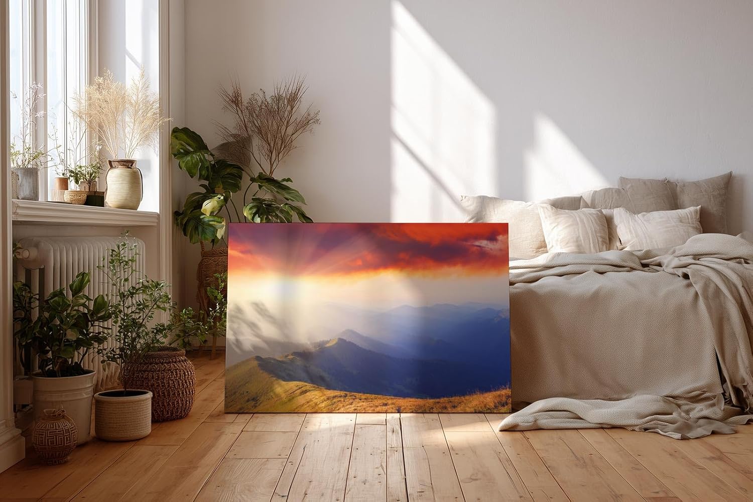Sinus Art Wandbild 120x80cm Imposanter Sonnenaufgang mit leuchtendem Horizont und tiefer Perspektive