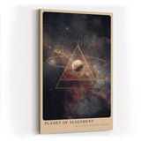 Paul Sinus Wandbild in 40x60cm Planet of Alignment – Künstlerische Darstellung eines Planeten mit goldenem Dreieck inmitten farbenprächtiger Galaxienlandschaft