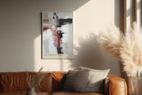 Paul Sinus Wandbild in 40x60cm The Vertical Trace – Abstrakte Komposition mit vertikalen und horizontalen Linien in Rot, Schwarz, Weiß und Beige