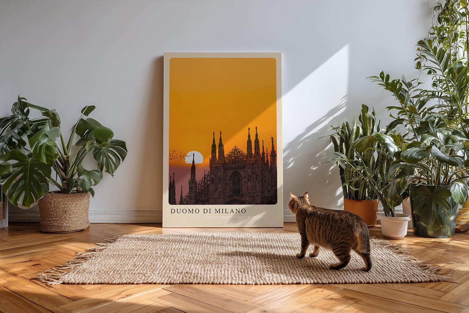 Paul Sinus Kunstdruck 40x60cm Duomo di Milano – Der Mailänder Dom im Sonnenuntergang als Silhouette vor goldenem Himmel