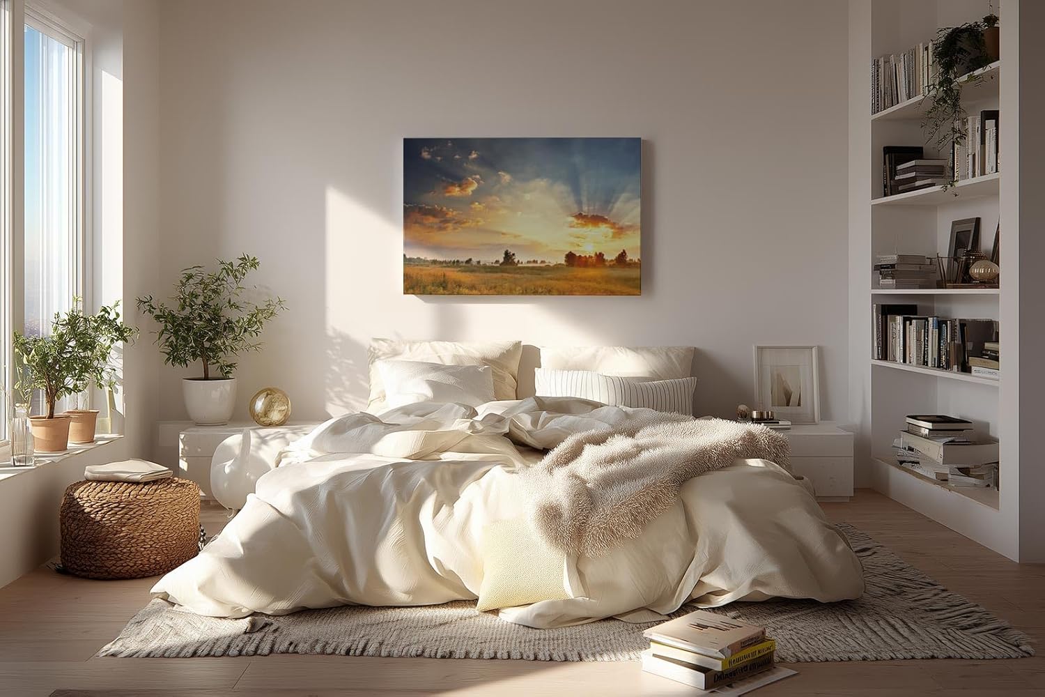 Sinus Art Wandbild 120x80cm Weite Felder im goldenen Abendlicht mit ausdrucksstarkem Himmelspanorama