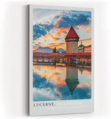Paul Sinus Kunstdruck 40x60cm Luzern Schweiz mit Kapellbrücke und Wasserturm bei Sonnenuntergang