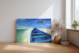 Sinus Art Wandbild 120x80cm Das Boot in der Bildmitte lenkt den Blick hinaus aufs offene Meer und vermittelt Fernweh