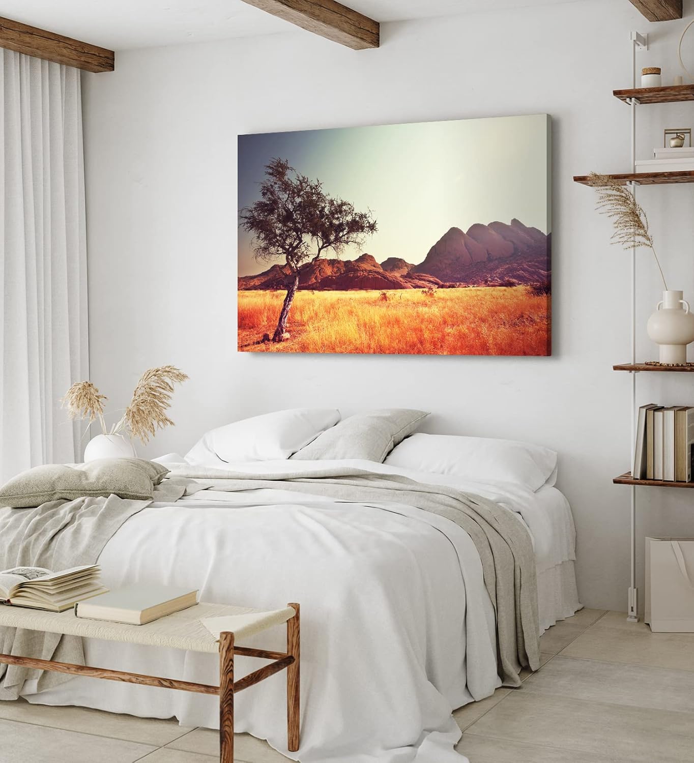 Wandbild 120x80cm Afrikanischen Grasland Berge Baum Natur Wildnis