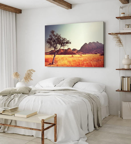 Wandbild 120x80cm Afrikanischen Grasland Berge Baum Natur Wildnis
