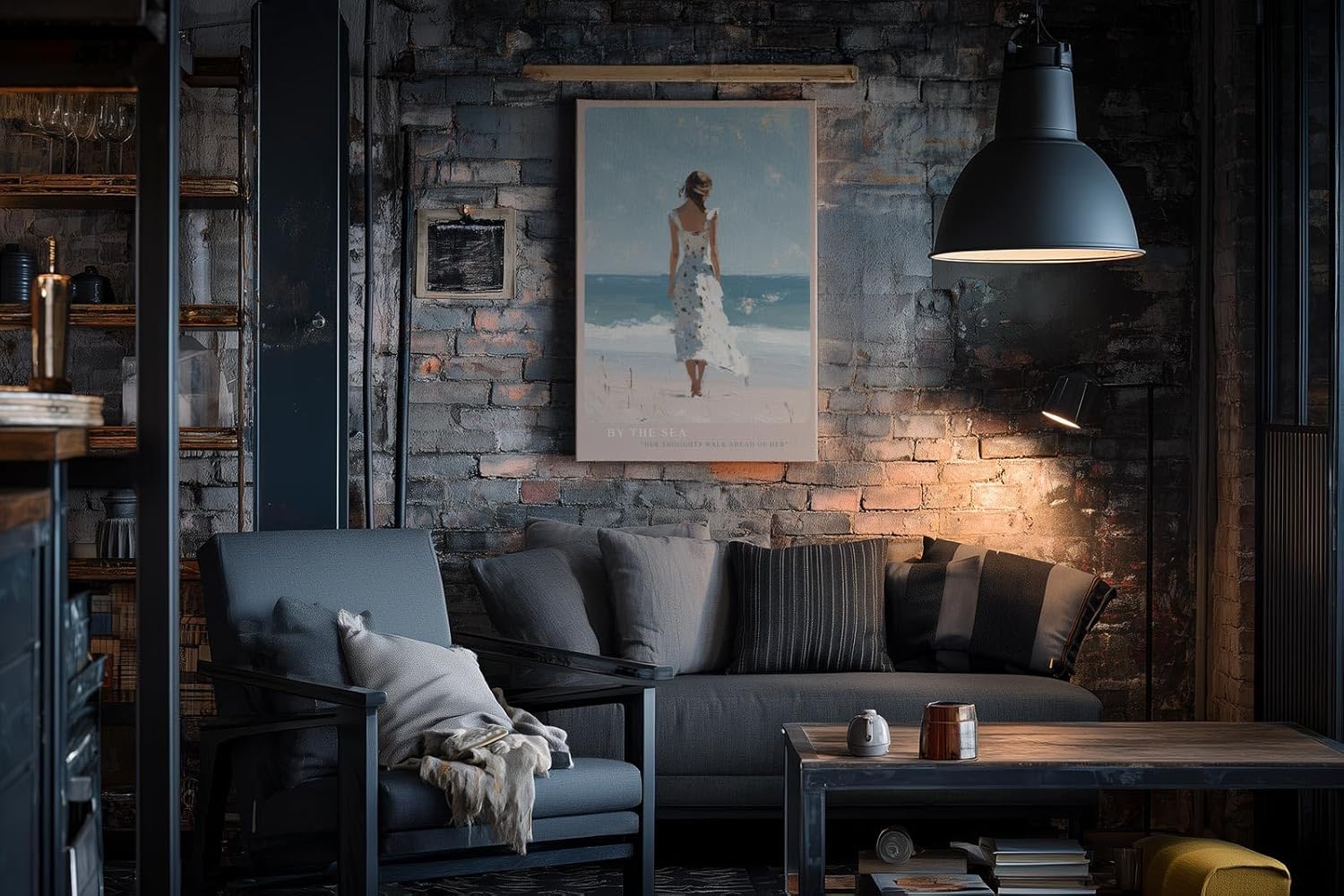 Paul Sinus Wandbild in 40x60cm Frau im weißen Sommerkleid am Strand – romantische Küstenkunst mit impressionistischem Charme für harmonische Wohnräume