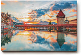 Sinus Art Wandbild 120x80cm Kapellbrücke und Wasserturm im Sonnenuntergang mit Spiegelung für atmosphärische Raumwirkung