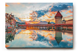Sinus Art Wandbild 120x80cm Kapellbrücke und Wasserturm im Sonnenuntergang mit Spiegelung für atmosphärische Raumwirkung
