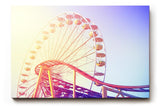 Sinus Art Wandbild 120x80cm Farbenfrohes Riesenrad mit Achterbahn im Vordergrund für nostalgische Dynamik