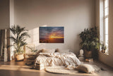 Sinus Art Wandbild 120x80cm Sonnenstrahlen brechen über eine weitläufige Hügellandschaft – beruhigend und lichtvoll
