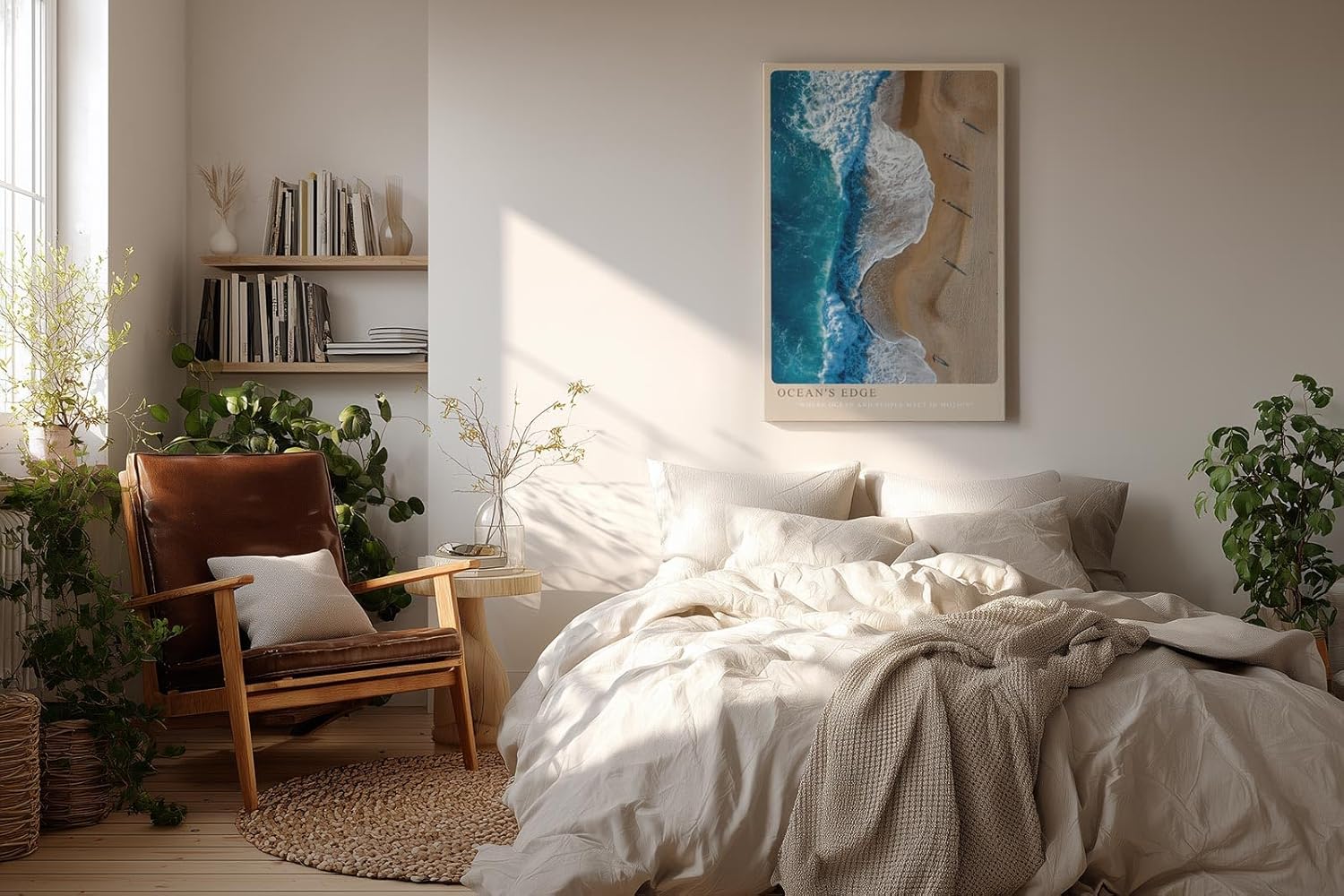 Paul Sinus Wandbild in 40x60cm Ocean's Edge – Luftaufnahme von Wellen und Sandstrand in Blauund Beigetönen