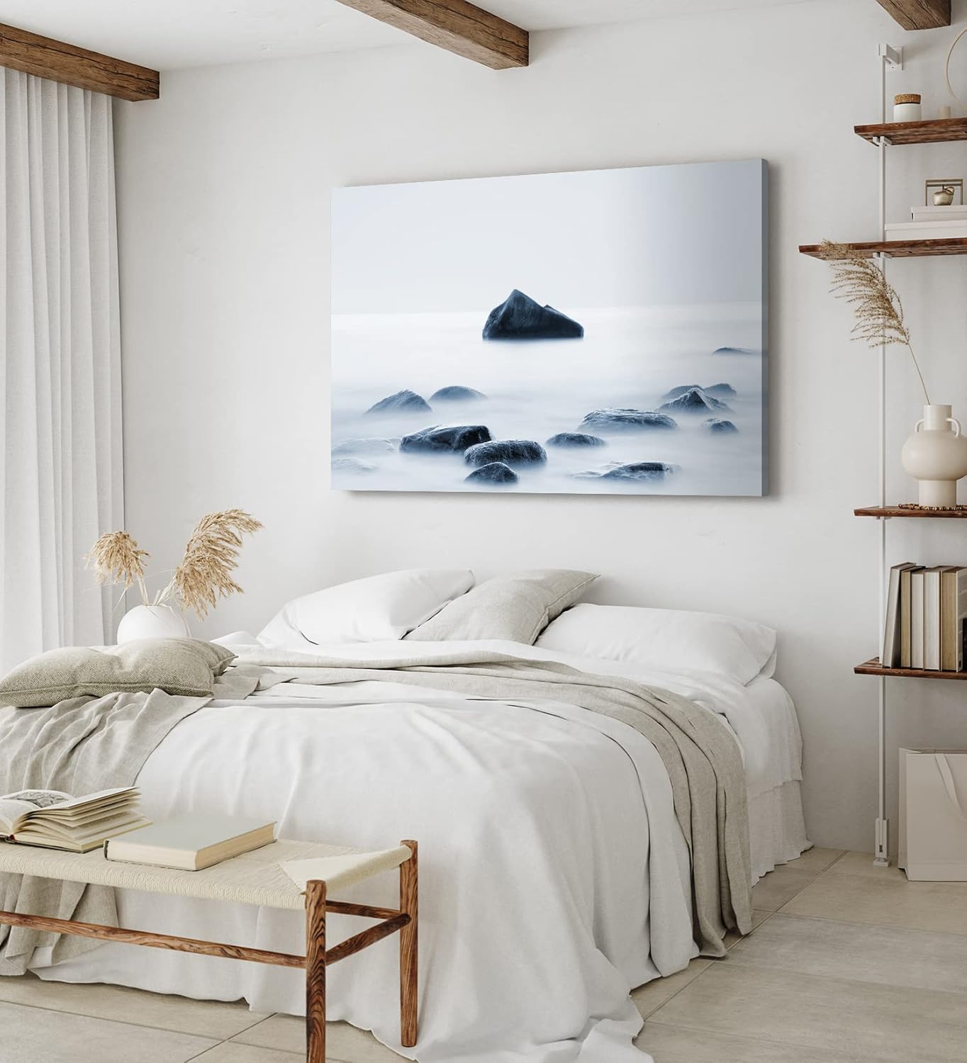 Paul Sinus Wandbild 120x80cm Meer Nebel Felsen Weiß Fotokunst Horizont Harmonisch