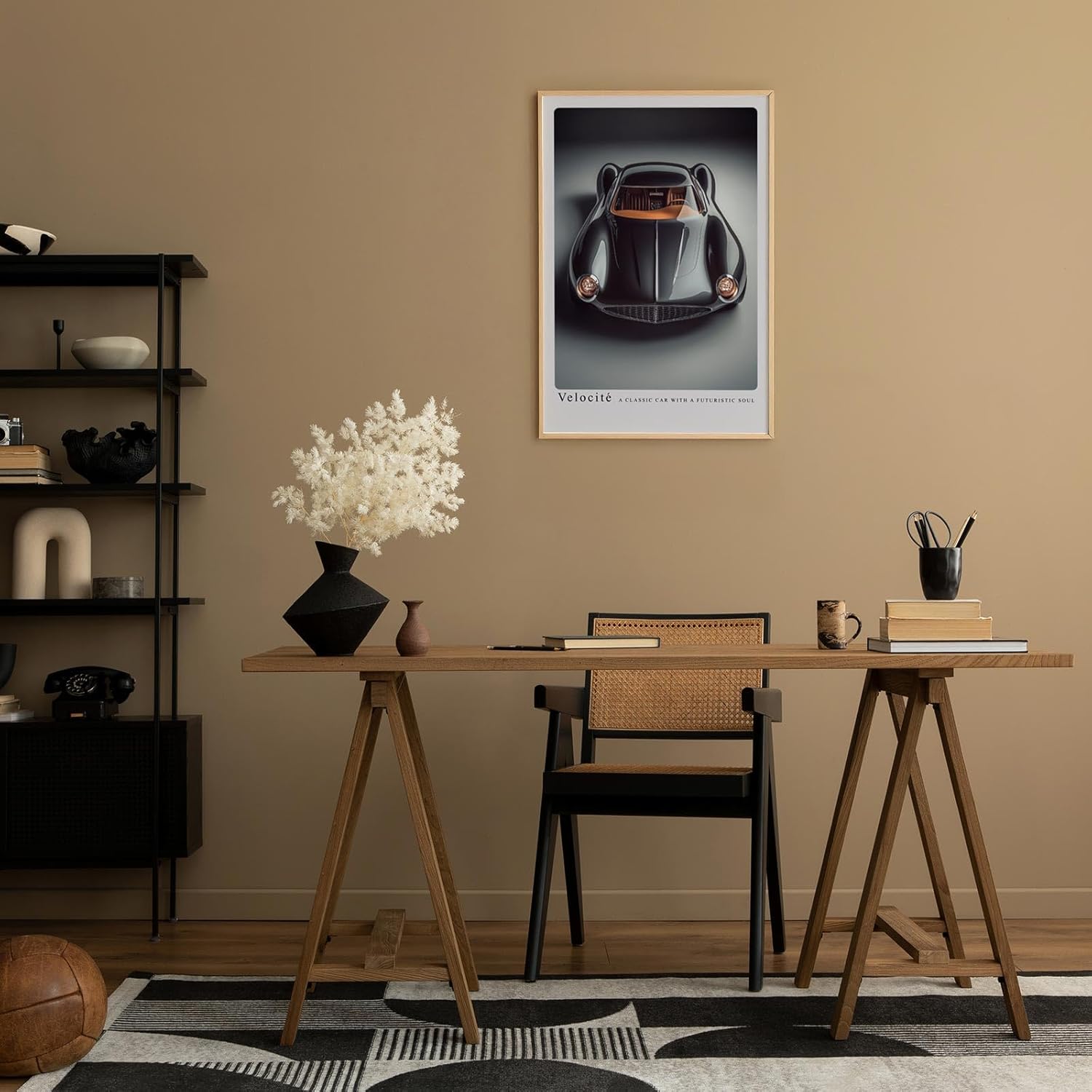 Paul Sinus Leinwandbild 80x120cm Velocité klassischer Sportwagen futuristisch schwarz elegant Retro Luxus Design
