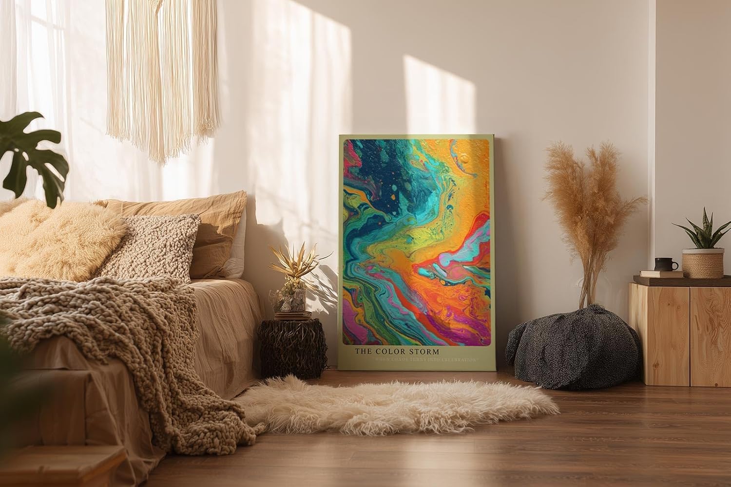 Paul Sinus Wandbild in 40x60cm The Color Storm – Abstrakte Farbwelle in kräftigen Blau-, Orange-, Pinkund Grüntönen