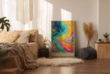 Paul Sinus Wandbild in 40x60cm The Color Storm – Abstrakte Farbwelle in kräftigen Blau-, Orange-, Pinkund Grüntönen