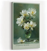 Paul Sinus Wandbild in 40x60cm Eternal Bloom elegantes Stillleben mit weißen Blüten in Glasvase auf grünem Hintergrund