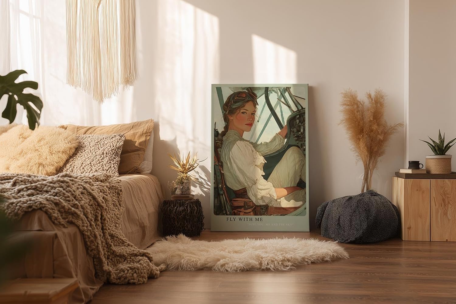 Paul Sinus Wandbild in 40x60cm Fly With Me – nostalgisches Pilotenporträt in Vintage-Illustrationsstil für stilvolle Raumgestaltung