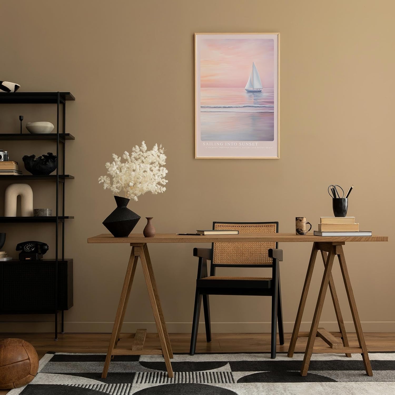 Paul Sinus Leinwandbild 60x90cm idyllische Segelboot-Szene mit sanften Pastellfarben, beruhigende Wandkunst mit romantischem Sonnenuntergang