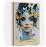 Paul Sinus Wandbild in 40x60cm The Butterfly Mind – farbintensives Porträt einer Frau mit Schmetterlingen im Haar in moderner Kunstoptik