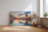 Sinus Art Wandbild 120x80cm Kapellbrücke und Wasserturm im Sonnenuntergang mit Spiegelung für atmosphärische Raumwirkung