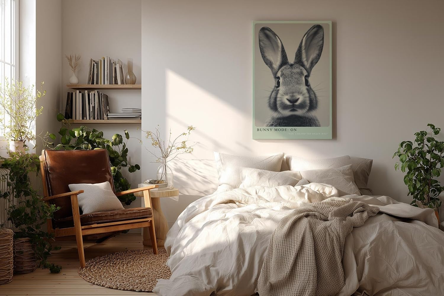Paul Sinus Wandbild in 40x60cm Bunny Mode: On – Humorvolles Kaninchenporträt in Schwarz-Weiß mit neugierigem Blick
