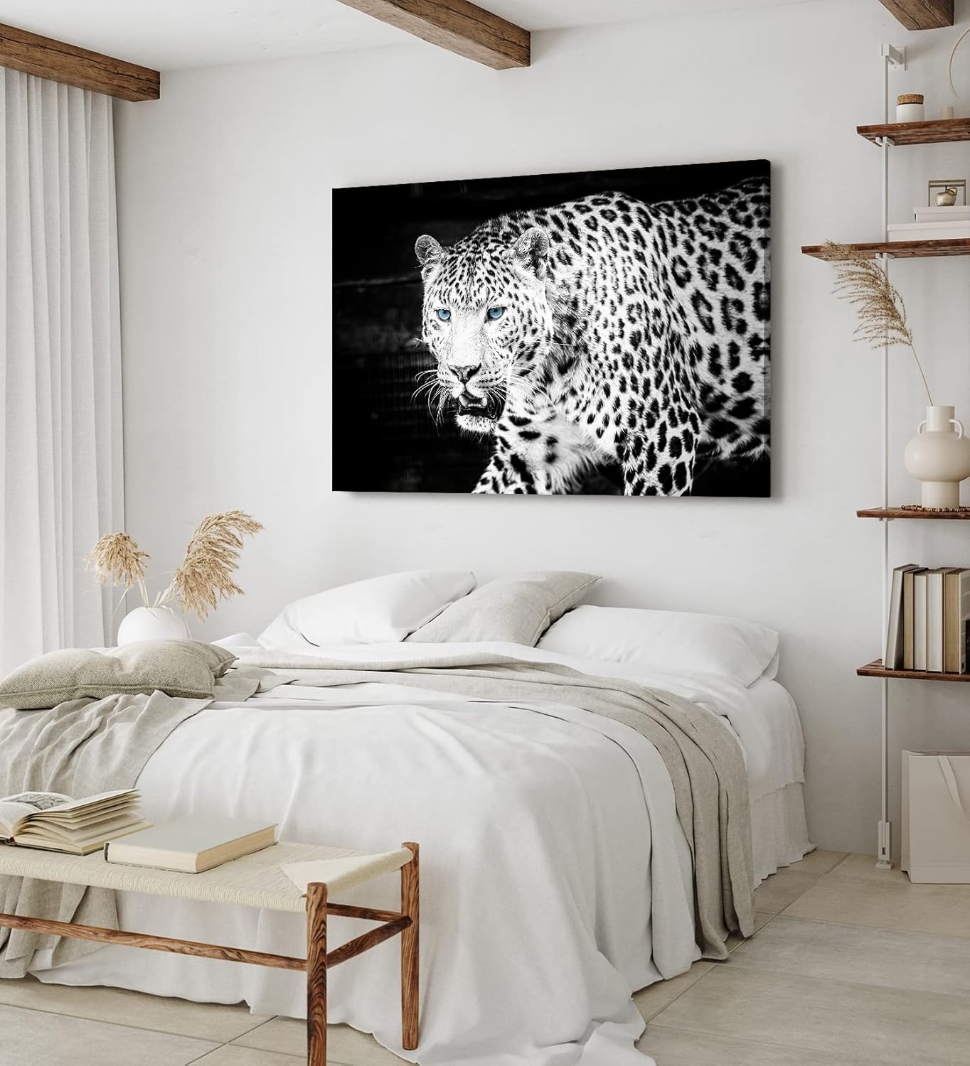 Paul Sinus Wandbild 120x80cm Jaguar Raubkatze Schwarz Weiß blaue Augen Tierfotografie