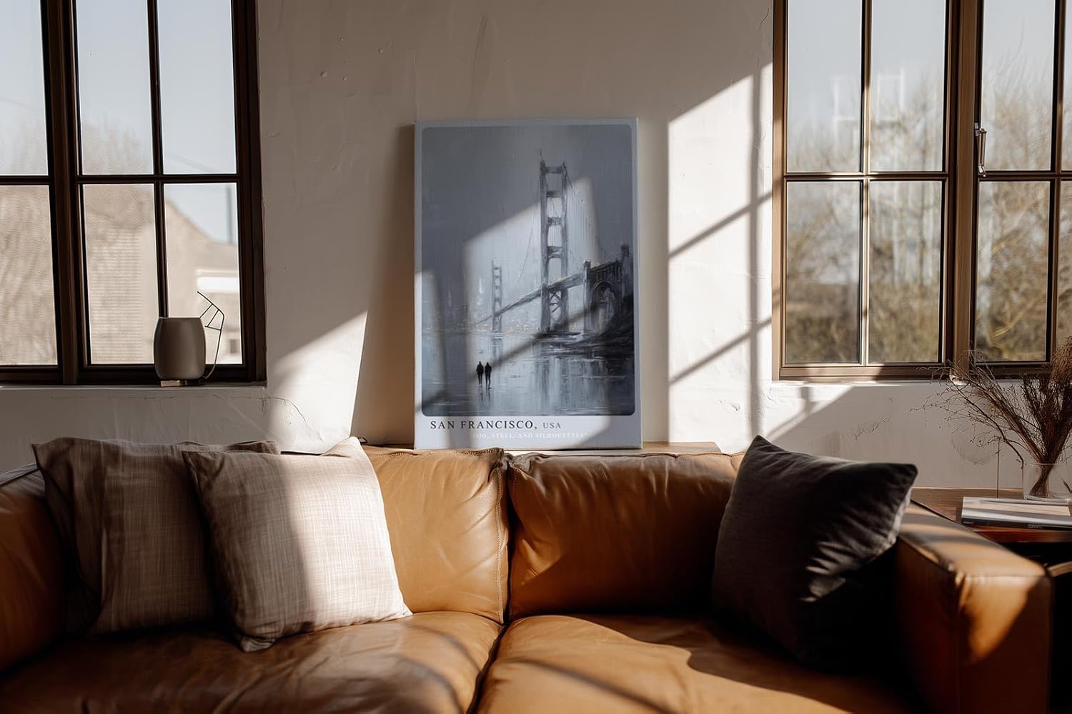 Paul Sinus Wandbild in 40x60cm San Francisco USA Golden Gate Bridge in impressionistischer Darstellung mit Figuren im Vordergrund