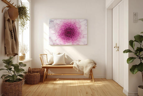 Sinus Art Wandbild 120x80cm Perfekte Nahaufnahme einer rosa Chrysantheme mit harmonischer Symmetrie und Tiefe