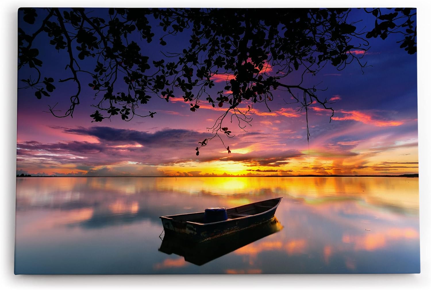 Paul Sinus Wandbild 120x80cm See Abendröte Sonnenuntergang Fischerboot Boot