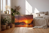 Sinus Art Wandbild 120x80cm Stimmungsvolles Sonnenuntergangs-Motiv mit Fischerbooten vor Inselkulisse