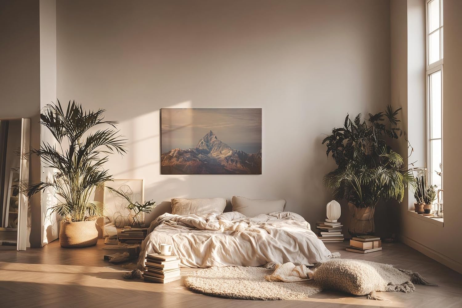 Sinus Art Wandbild 120x80cm Imposanter Einzelgipfel in weichem Abendlicht für starke visuelle Präsenz in jedem Raum