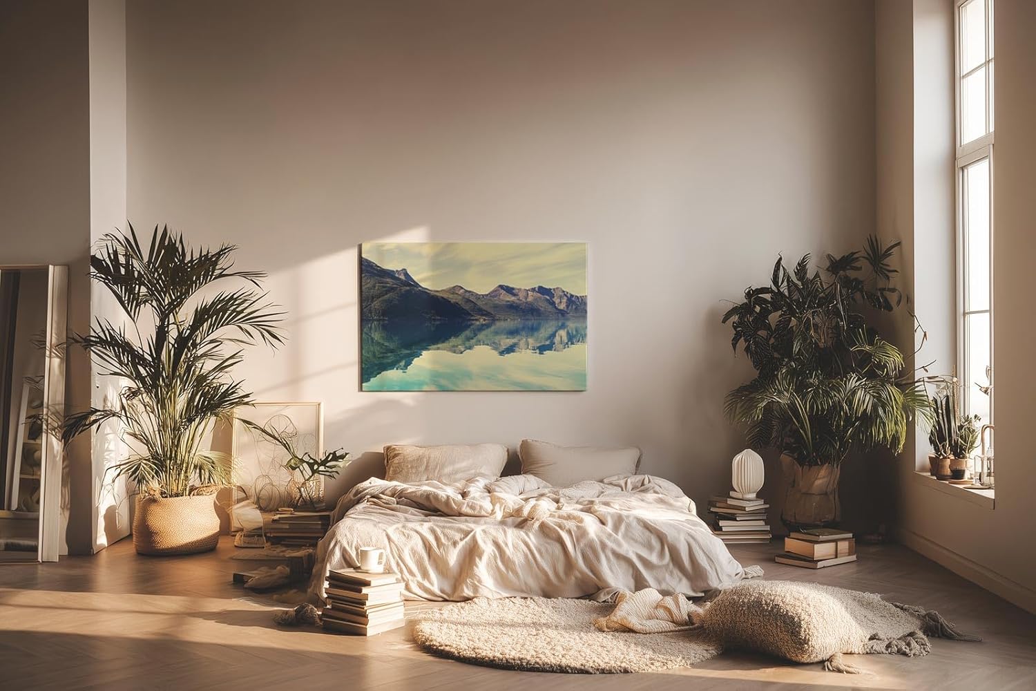 Sinus Art Wandbild 120x80cm Ruhiger Bergsee mit klarer Spiegelung und weiter Gebirgskulisse – beruhigend und inspirierend