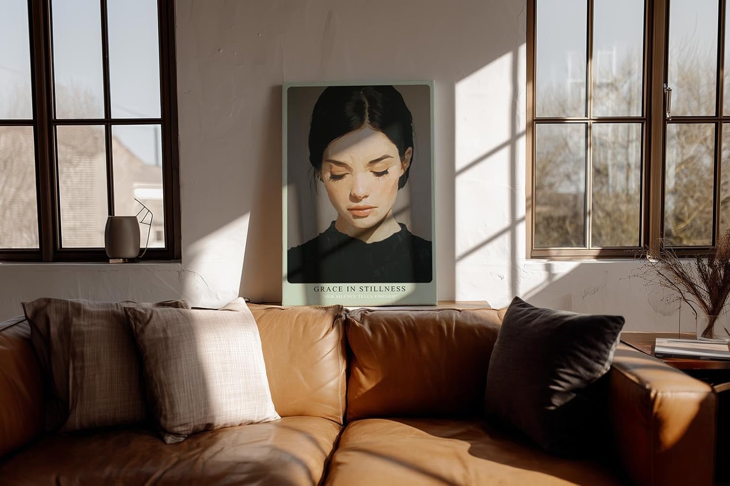 Paul Sinus Wandbild in 40x60cm Grace in Stillness – Minimalistisches Porträt einer Frau mit geschlossenen Augen, moderne Bilder in harmonischen Erdtönen, elegant und zeitlos