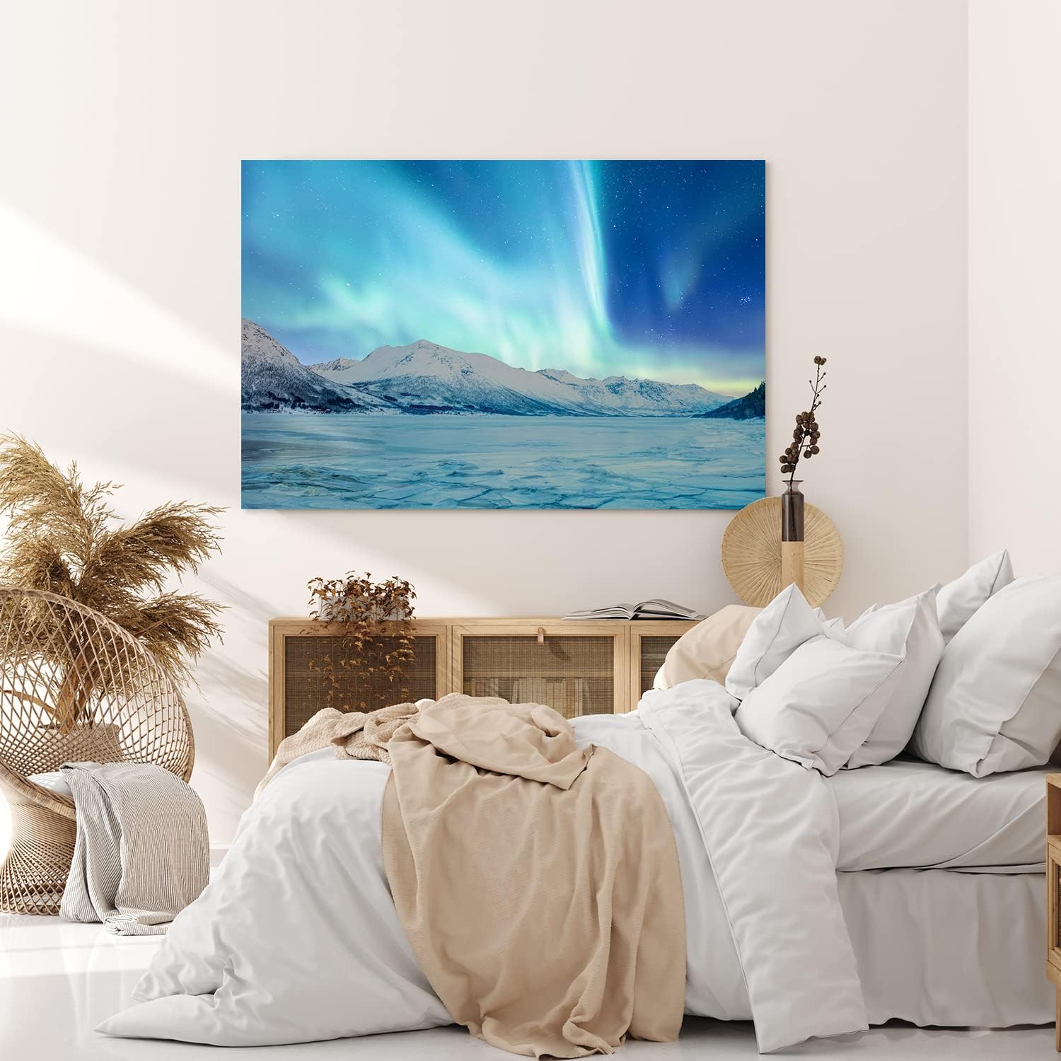 Paul Sinus Wandbild 120x80cm Berge Schnee Norwegen Polarlichter Sternenhimmel