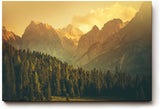 Sinus Art Wandbild 120x80cm Goldenes Abendlicht taucht die Berge und Wälder in sanfte, beruhigende Töne
