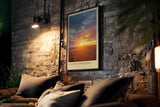 Paul Sinus Kunstdruck 40x60cm Golden Awakening – Sonnenaufgang über der Landschaft in leuchtendem Gold und Orange