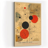 Paul Sinus Wandbild in 40x60cm The Orbital Map – Abstraktes Spiel aus roten und schwarzen Kreisen auf beigem Hintergrund mit feinen Linien wie unsichtbare Kräfte