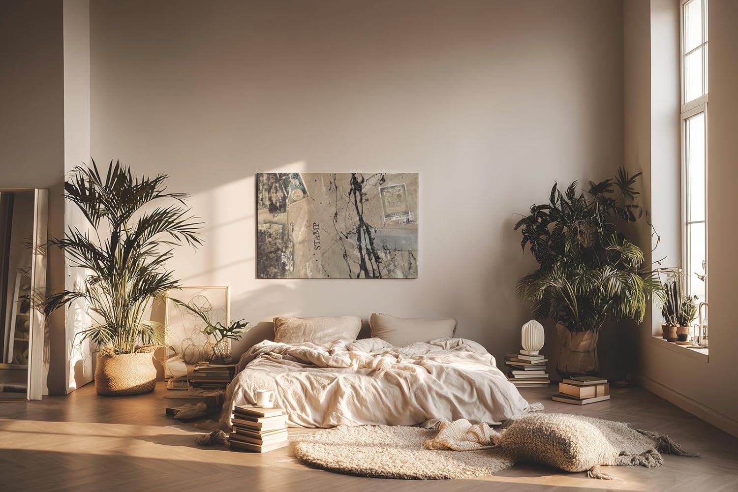 Sinus Art Wandbild 120x80cm Abstrakte Komposition aus Stempeln, Marken und Schriften auf neutralem Hintergrund