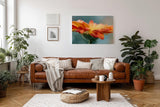 Sinus Art Wandbild 120x80cm Erfrischende Darstellung einer orangefarbenen Blüte mit glitzernden Tropfen