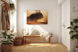 Sinus Art Wandbild 120x80cm Eindrucksvolle Tieraufnahme mit staubigem Lichtspiel und natürlicher Wildnis-Atmosphäre