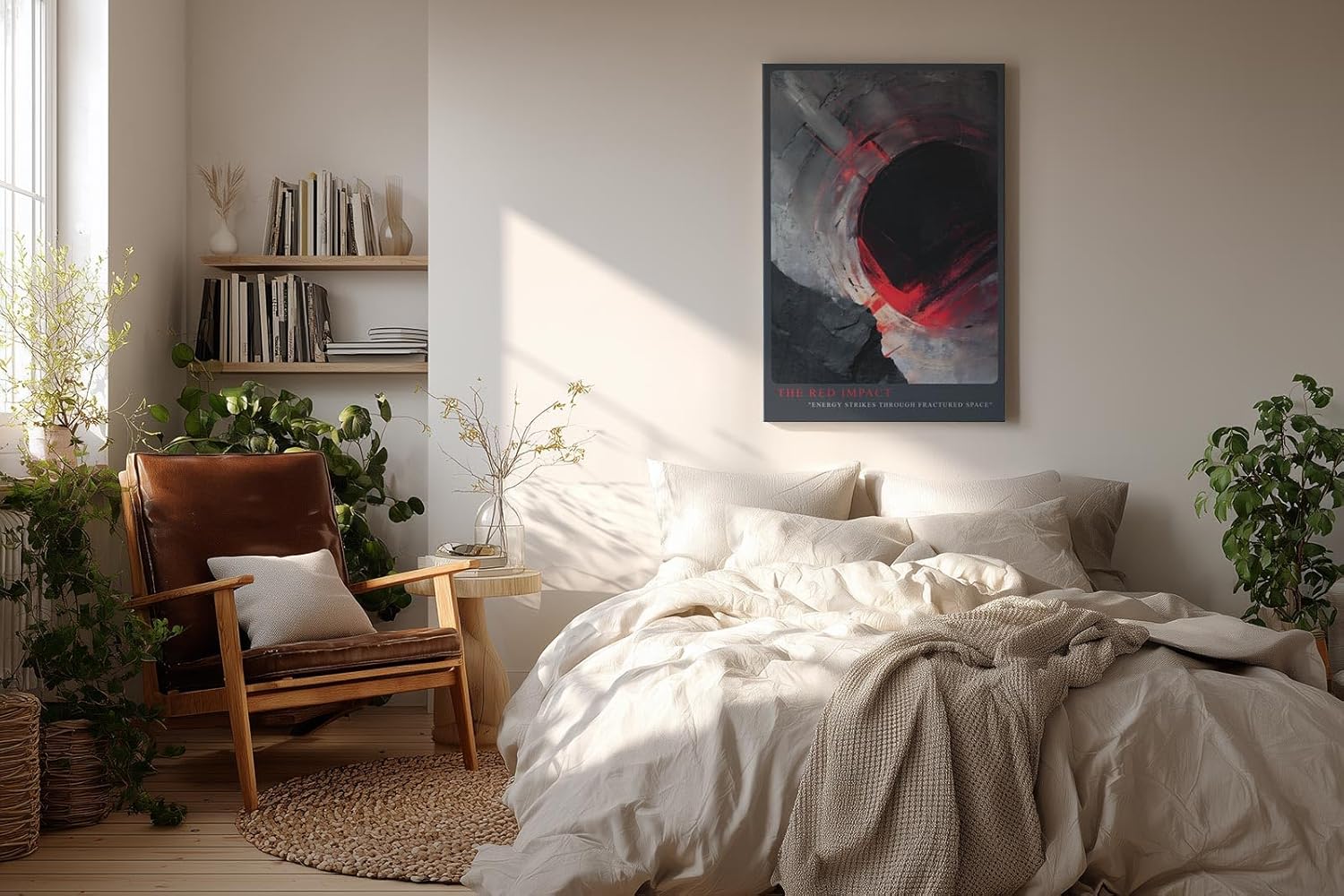 Paul Sinus Wandbild in 40x60cm The Red Impact – Dynamisches abstraktes Kunstwerk mit rotem Akzent und kreisförmiger Komposition