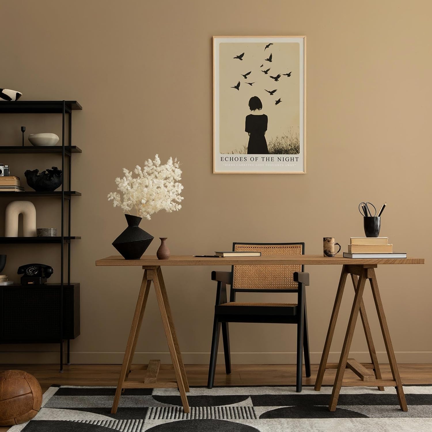 Paul Sinus Leinwandbild 60x90cm Echoes of the Night geheimnisvolle Silhouette mit Vögeln melancholisch minimalistisch nostalgisch ruhige Atmosphäre